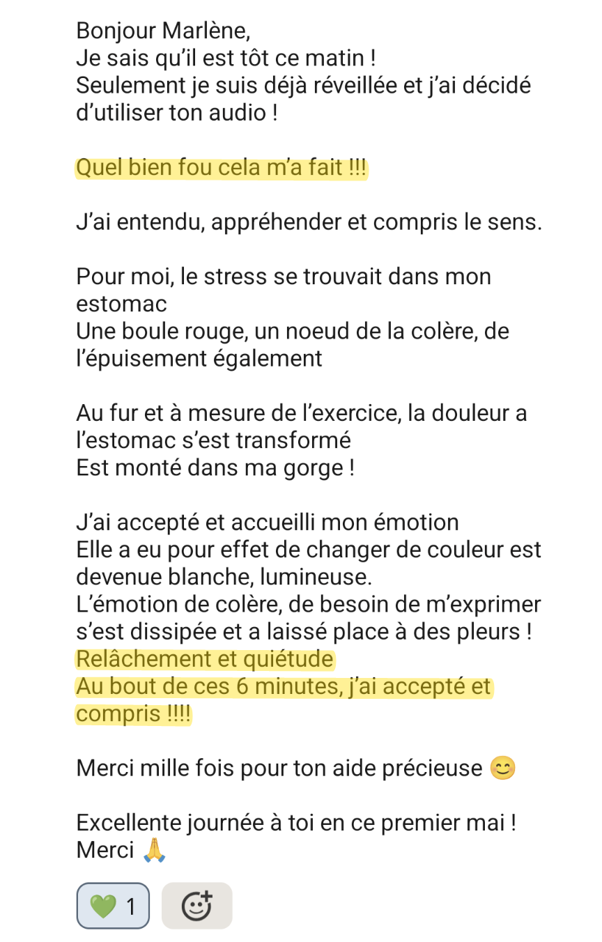 Message d’une personne après avoir écouté l’audio au réveil